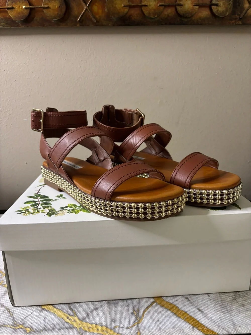 Chelsea & Violet Chestnut Brown Beaded Platform Sandals